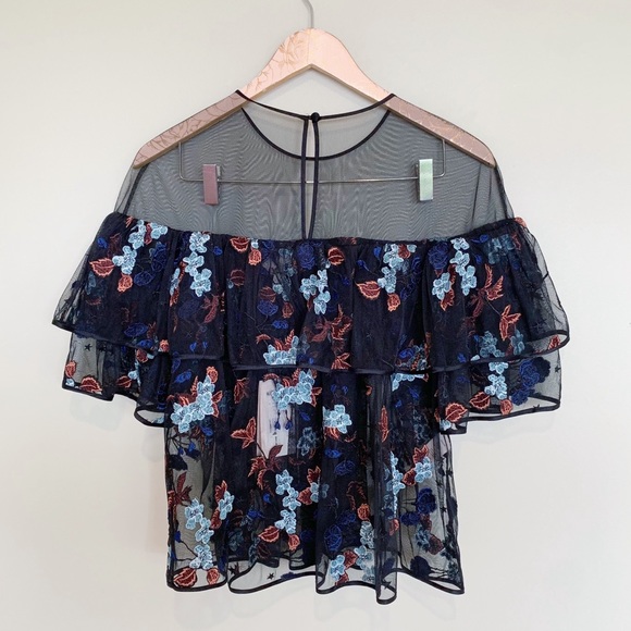 Cinq a Sept Korus Floral Ruffle Sheer Top XS - Picture 4 of 10